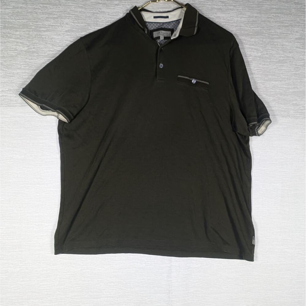 Ted Baker London Polo Shirt Mens 6 Black Pocket Short Sleeve Cotton Derry Modern